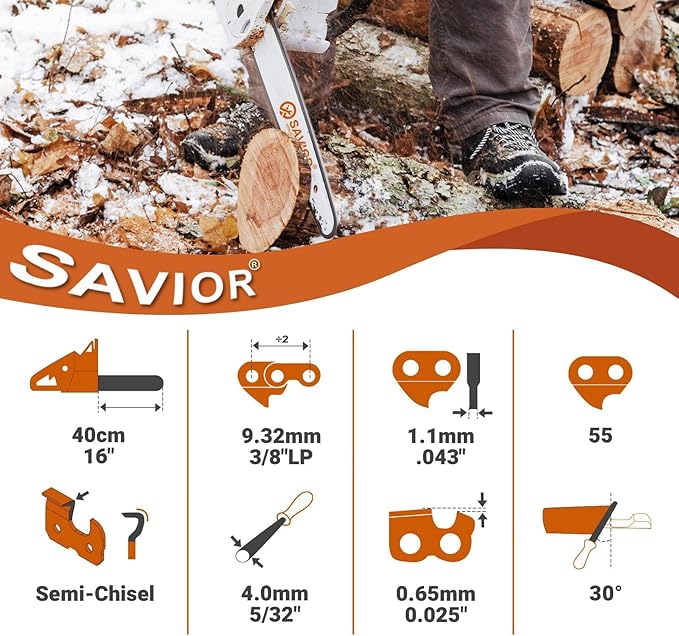 Savior 3Pack 16 Inch Chainsaw Chain 3/8" LP Pitch, .043" Gauge, 55 Drive Links Replace 61PMM355, 3610 005 0055, R55 Fits Stihl MS170 MS180 MS180C MS171 MS181 017 018 16" Chainsaw and More