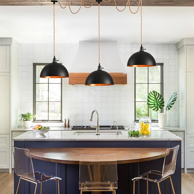 3-Light Hanging Light with Plug in Cord, Plug in Pendant Light 22ft Hemp Rope