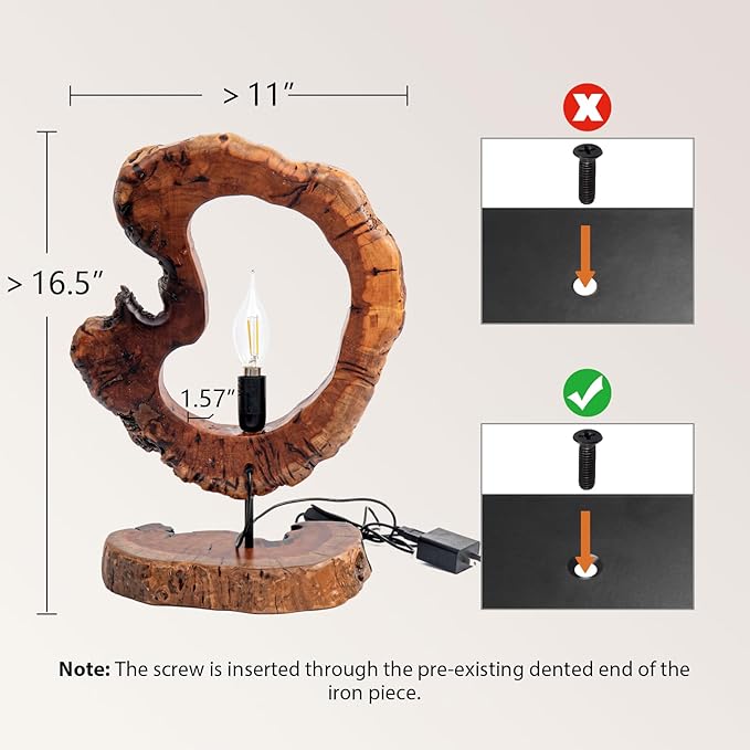 LAPTAIN Wood Table Lamp, Irregular Jujube Tree Wooden Bedside Lamp, Creative