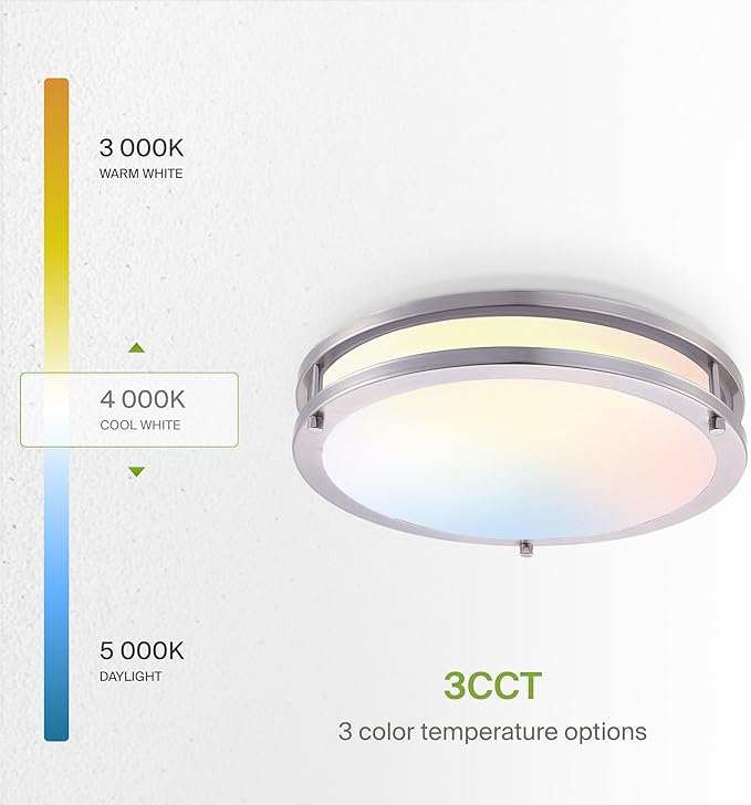 ASD LED 18" Round Flush Mount Lighting, Close to Ceiling Light Fixture | 3CCT