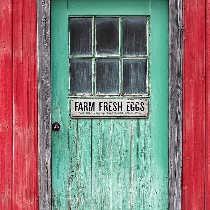 Funny Chicken Decor, Farm Fresh Eggs Sign, 15.8x4 inches, Vintage Farmhouse Decoration for Chicken Coop, Funny Hen House Decor, Aluminum Metal Tin Signs, Gift for Chickens Owner
