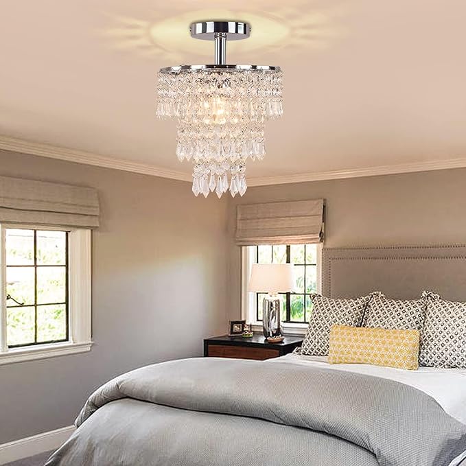 FRIXCHUR Small Crystal Chandelier Led Crystal Ceiling Lights 3 Tiers Crystal