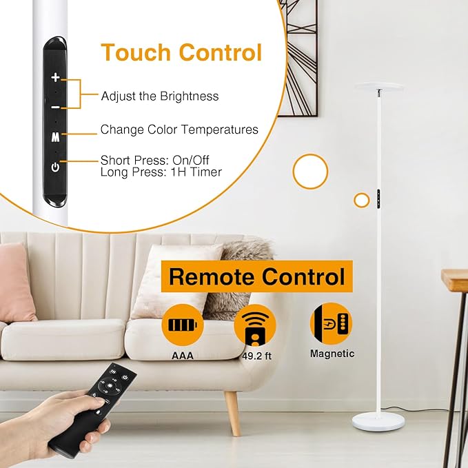 OUTON Floor Lamp, 30W/3000LM LED Modern Torchiere Sky Lamp, Bright Dimmable