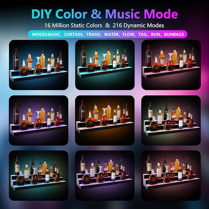 Led Lighted Liquor Bottle Display Shelf, 40 Inch 3 Tier Whiskey Rack, Support