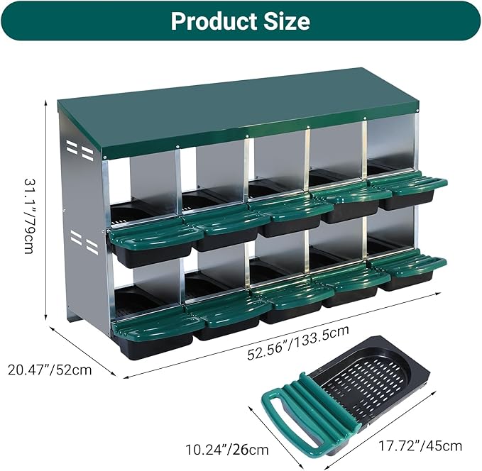 Red 6/8/10-Hole Wall-Mount Chicken Nesting Box with Legs & Roll-Away Design – Easy Egg Collection, Pull-Out Cleaning, Durable Roosting Box for All Chicken Breeds