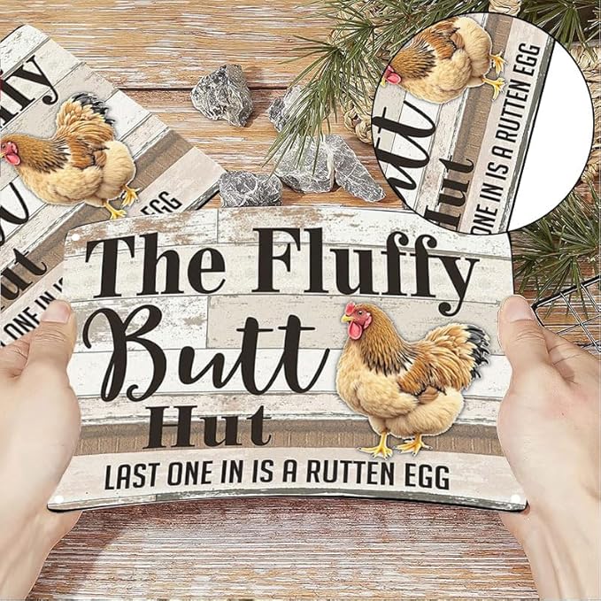 Fluffy Butt Hut Tin Sign Outdoor Decor with Chicken Design for Yard Patio Farmhouse 6x8 Inch
