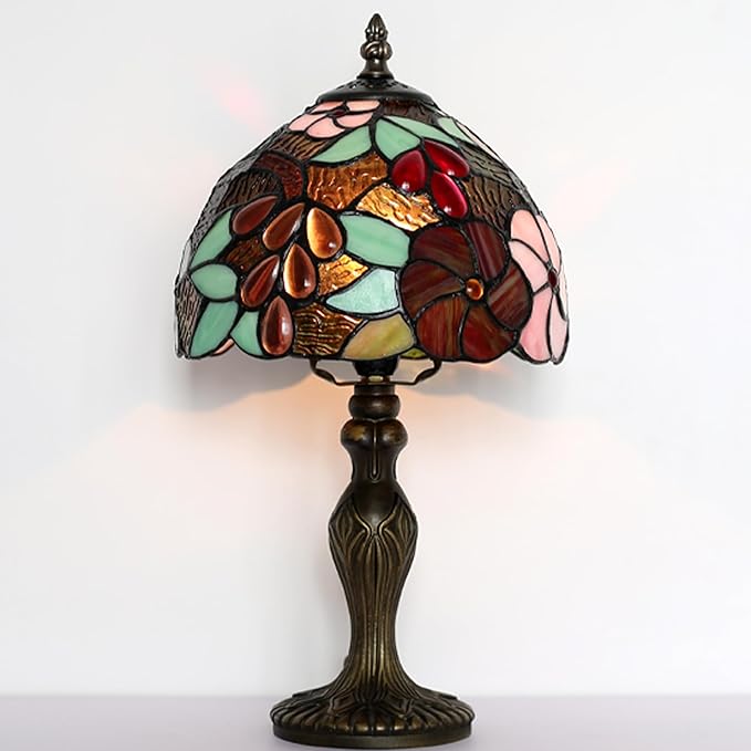Tiffany Style Lamp Stained Glass Table Lamp 8 x 14.5 Mini Accent Light Grape