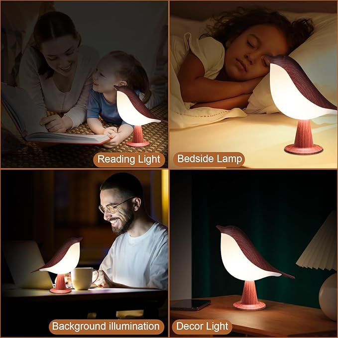 VoMii Bird Table Lamp, Small Desk Lamp Cordless Touch Dimmable Night Light