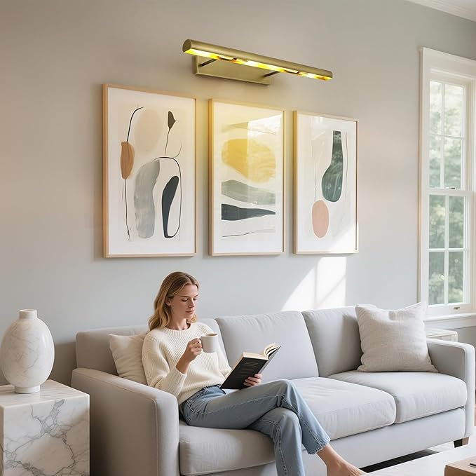 Brass Picture Lights for Wall, 4-Light Brush Gold Art Light, Dimmable Gallery