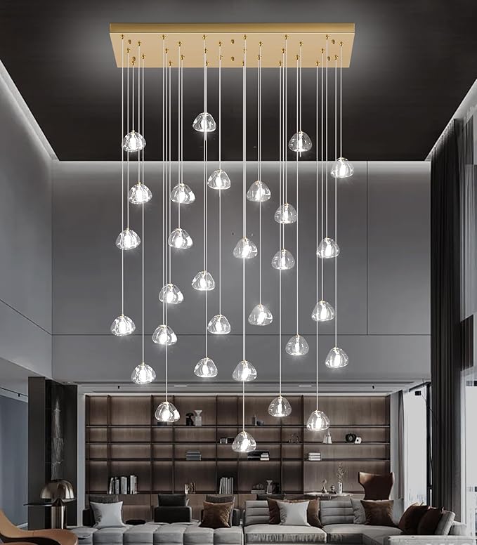 W47.2 x D15.7 x H157 Glam Chandelier Rectangular Chandeliers Bubble Crystal