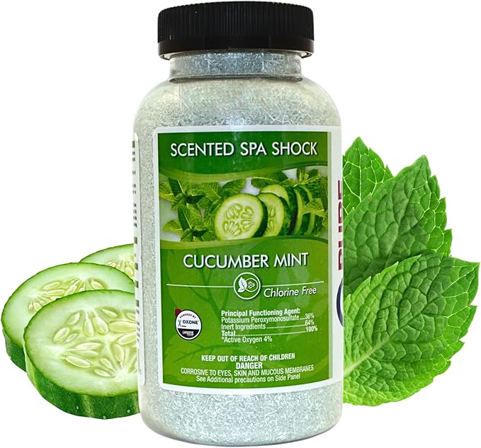 Cucumber Mint Scented Spa Shock-Oxidizer - Non-Chlorine Oxidizer for Any Spa or Hot Tub - Use w/Bromine Tablets or Spa Chlorine. Fragrance Infused Oxygen Crystals Eliminate Odors & Clarify Water