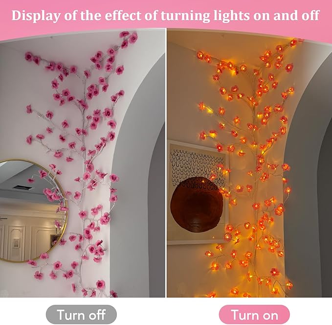 Cherry Blossom Lights with Remote, 7.5 Ft 144 Flowers Enchanted Willow Vine