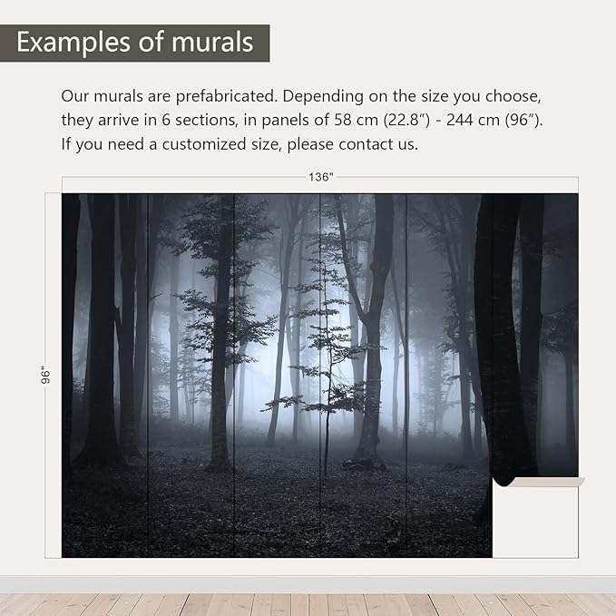 AFZEVEB-Foggy Dark Forest Wallpaper Landscape Tree Wall murals for Bedroom 136"x96"(Not Peel and Stick)