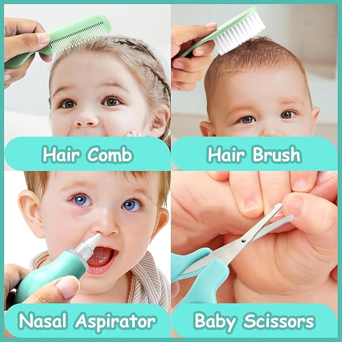 Baby Grooming Kit, Infant Safety Care Set with Hair Brush Comb Nail Clipper Nasal Aspirator,Baby Essentials Kit for Newborn Girls Boys