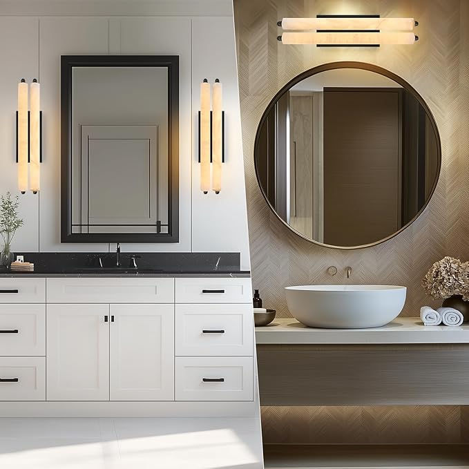 Alabaster Wall Sconce, Bronze Modern Bathroom Sconces, Indoor Wall Lighting