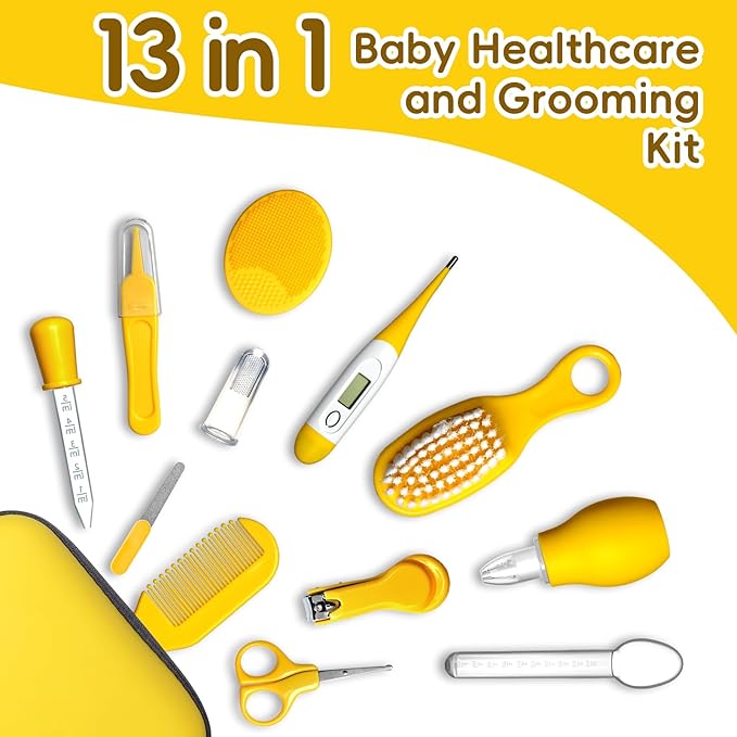 Baby Healthcare and Grooming Kit, Portable Baby Safety Care Set, Baby Essentials kit for Newborn(Yellow 13 in 1)
