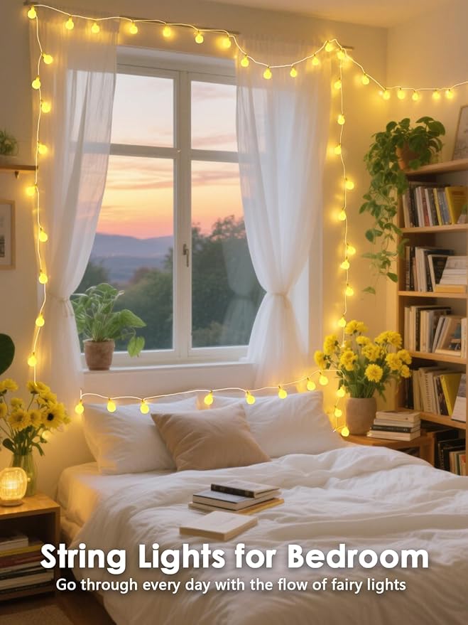 2-Pack Connectable Globe String Lights | Total 86FT 200LED Warm White Christmas