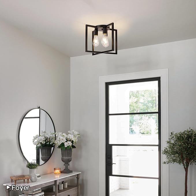 Farmhouse Industrial Ceiling Light Fixture Flush Mount, Modern Rustic Flush
