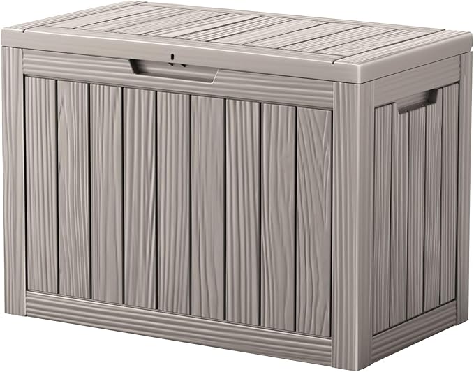 45 Outdoor Storage Box, Waterproof Resin Deck Box with Side Handles, Lockable Outdoor Bench for Indoor & Outdoor Use, Storage Bin for Patio Cushions, Garden Tools, Package Delivery, Grey