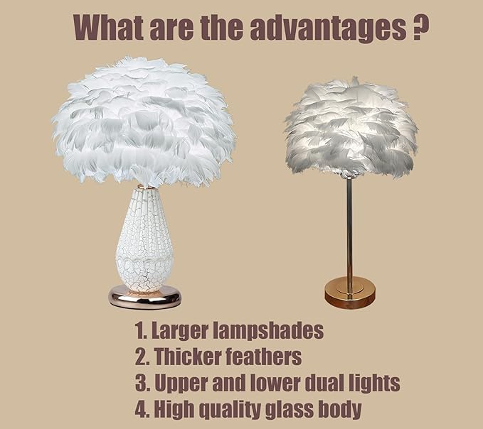 Feather Table Lamp with Cracked Ice Glass Bottle & Gold Base, 2 Separate Lights