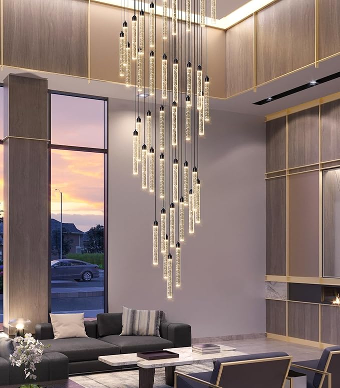 40-Lights High Ceiling Chandelier Modern LED Crystal Chandelier