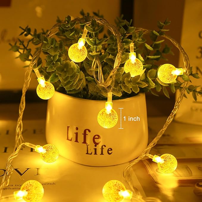 Minetom Crystal Globe String Lights Plug in - 66 ft 200 LED Globe Fairy String