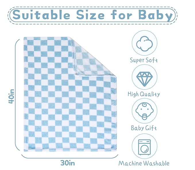 4 Pcs Baby Blankets, Fluffy Small Crib Blankets for Boys, Fleece Checkered Blanket, Toddler Receiving Blankets 30×40