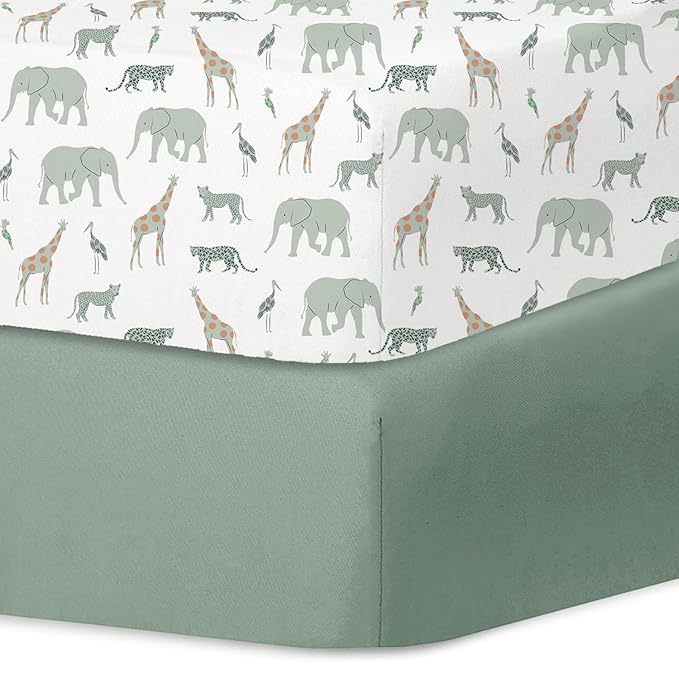 Little Grape Land Crib Sheets for Boys and Girls 2pk Baby Crib Fitted Sheet for Standard Size Crib and Toddler Mattress Super Soft Baby Sheet, Safari