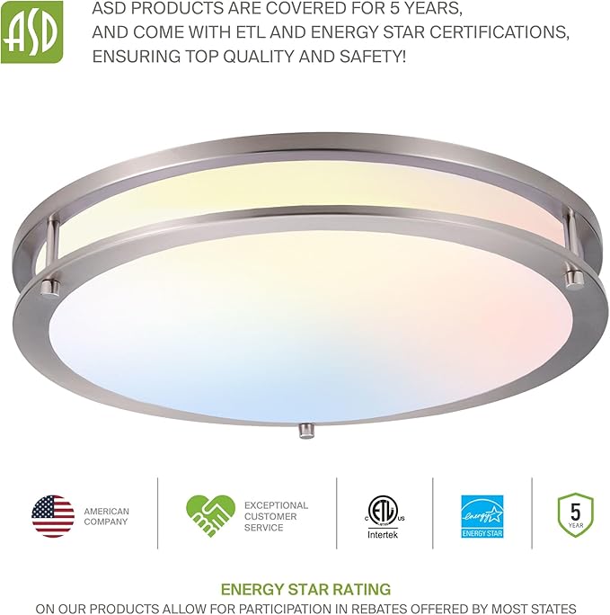 ASD LED 18" Round Flush Mount Lighting, Close to Ceiling Light Fixture | 3CCT