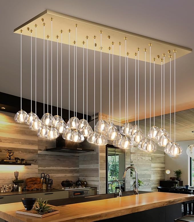 W47.2 x D15.7 x H157 Glam Chandelier Rectangular Chandeliers Bubble Crystal