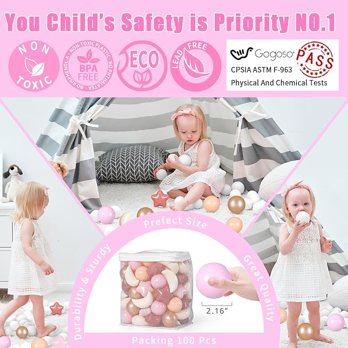 GOGOSO Ball Pit Balls Stars Moon Shapes Plastic Pitballs for Toddler Play Tent Baby Photo Props Kids Pool Water Toys Kiddie Pool Party Decor,Brown Pink, 100pcs