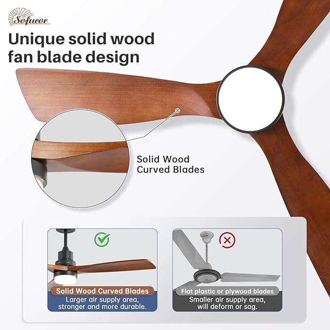 Sofucor 52 Inch Solid Wood Ceiling Fans