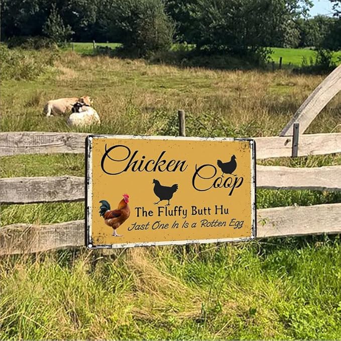 Chicken Coop Outdoor Decor with Fluffy Butt Hut Design 6x8 Inch Tin Sign for Yard Farmhouse Poultry Lovers