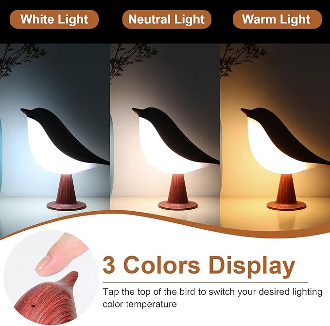 VoMii Bird Table Lamp, Small Desk Lamp Cordless Touch Dimmable Night Light