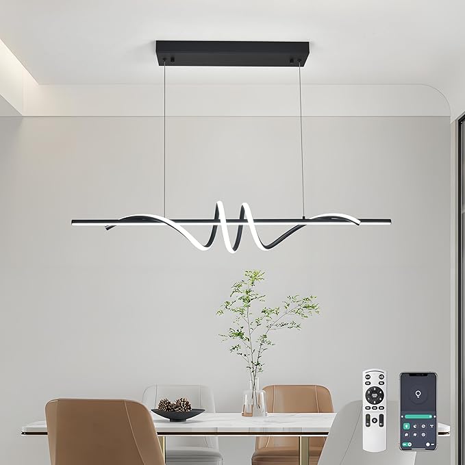Modern LED Pendant Light, 39.37in Black Chandelier Dimmable