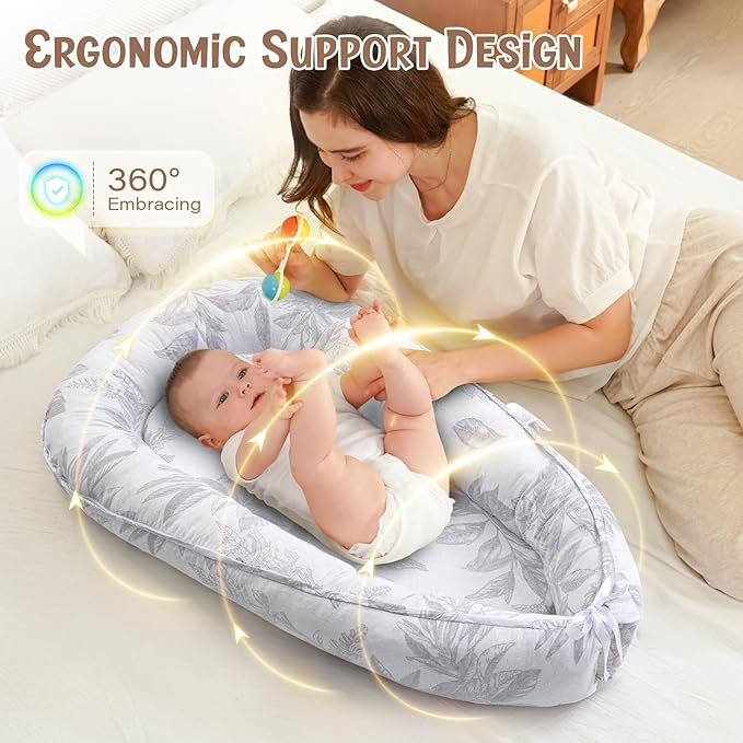 HKAI Baby Lounger – Soft Cotton Infant Floor Seat for Newborn to 24 Months, Portable Baby Essentials for Boys & Girls, Travel-Friendly Baby Lounge Pillow