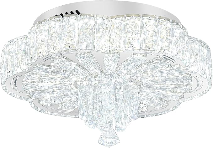 Modern Empire Crystal Chandelier Silver 16inches Crystal Raindrop Ceiling Light