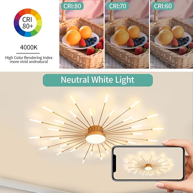 ziidoo Modern Ceiling Light, 30+1 Lights Metal Firework Designed Chic Led