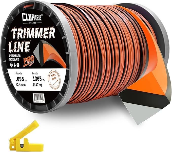 Cluparis 5-Pound Super Heavy Duty Trimmer Line .095-Inch-by-1365-ft Square Pro Trimmer Line Spool 3-Component Tri-Extrusion Weed Eater String with Super Line Cutter