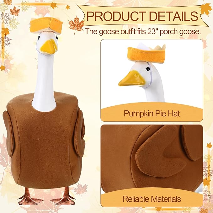 Outus Thanksgiving Turkey Goose Outfits Funny Turkey Outfit for Porch Goose 23inch Lawn Pumpkin Pie Geese Clothes for Plastic Cement Geese Thanksgiving Fall Outdoor Yard Garden Decor