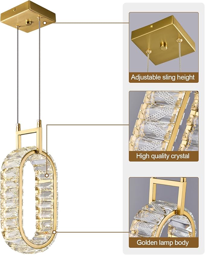 Kitchen Island Mini Light Fixture Modern Led Crystal Pendant Light Gold Oval