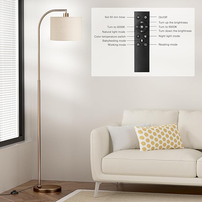 Ambimall Arc Floor Lamp with Remote and Stepless Dimmable Bulb, Colors