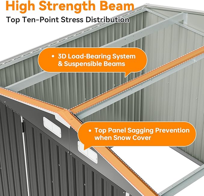 10x8 FT Metal Outdoor Storage Shed, Dual Doors with Lockable Bolts, Large Garden Shed for Yard Tools, Bike, Generator, Waterproof Galvanized Steel Panel with Vent & Sloping Roof