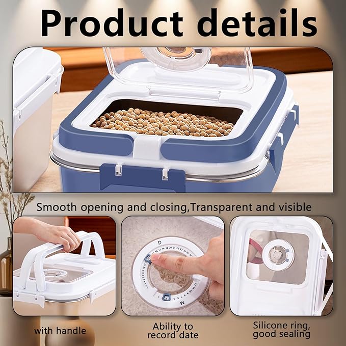 Sanbo Dog Food Storage Container Stainless Steel with Scoop, Airtight Pet Metal Food Storage Bin,Cat Food Canister,Storage Box with Date Tracker for Kitchen (Blue, 10L)