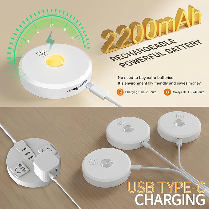 Puck Lights Cordless with Remote Control, 2200mAh Rechargeable Under Counter