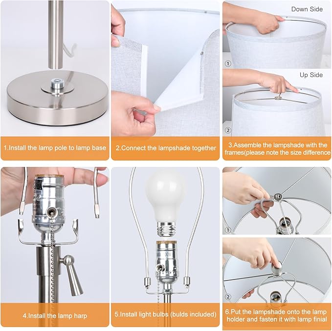 Table Lamps Set of 2, Bedside Lamp Silver Tall Table Lamps