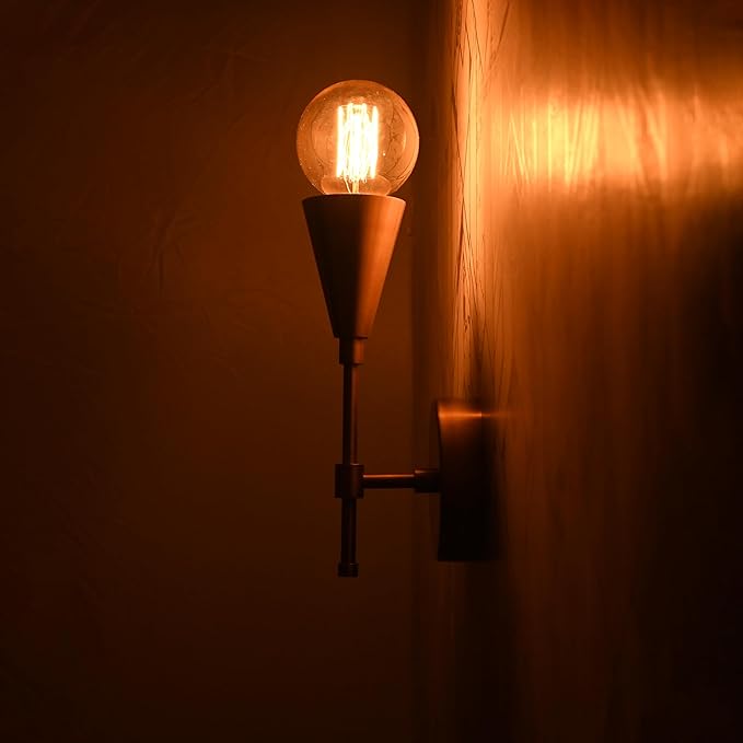 Industrial Brass Wall Sconce Light Fixture – Mid-Century Modern Cone Design |
