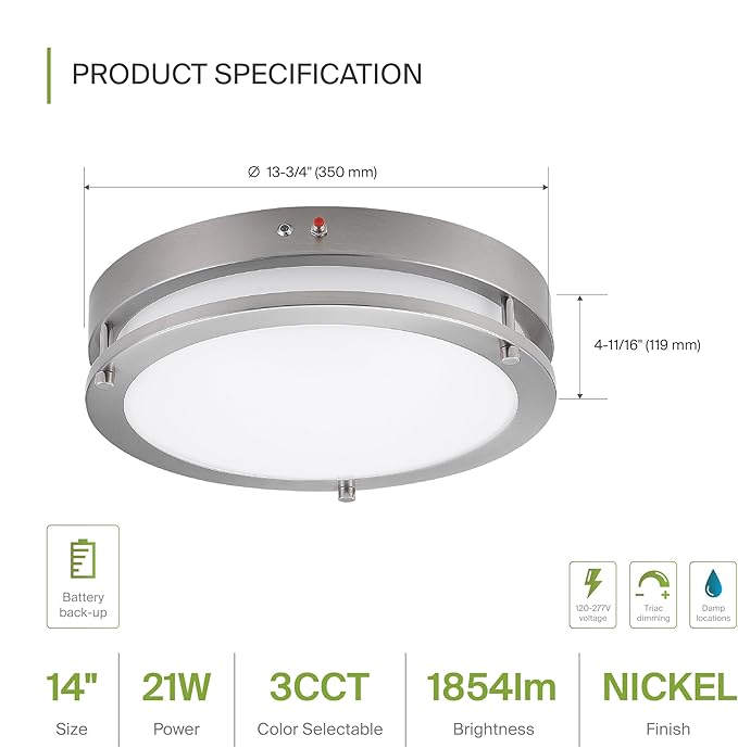 ASD LED 14" Round Flush Mount Lighting, Close to Ceiling Light Fixture | 3CCT