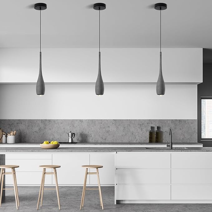 Black Pendant Light for Kitchen Island, LED Lens Concrete Pendant Light fixtures