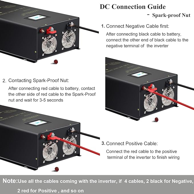 WZRELB 3000W Split Phase Pure Sine Wave Inverter, 48V DC to 120V/240V AC, 4 AC Outlets, Hardwire Terminal, High Efficiency up to 91.6%